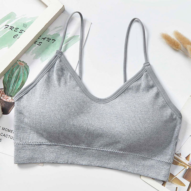 Threaded halter, beautiful back, chest wrap, fine shoulder strap, comfortable and breathable, solid-color underwear with chest pad, women's vest without steel ring undefined