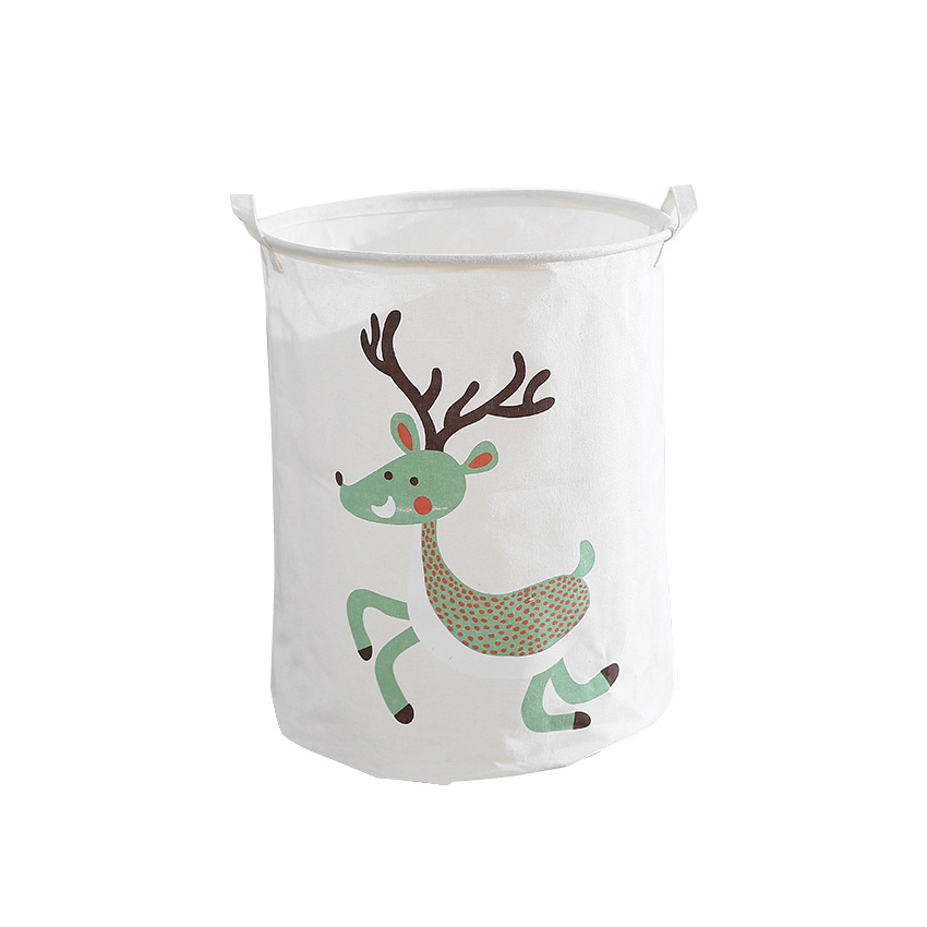 跨境货源脏衣服收纳篓定制批发恐龙 狐狸 鹿PE涂层收纳桶白底实物图