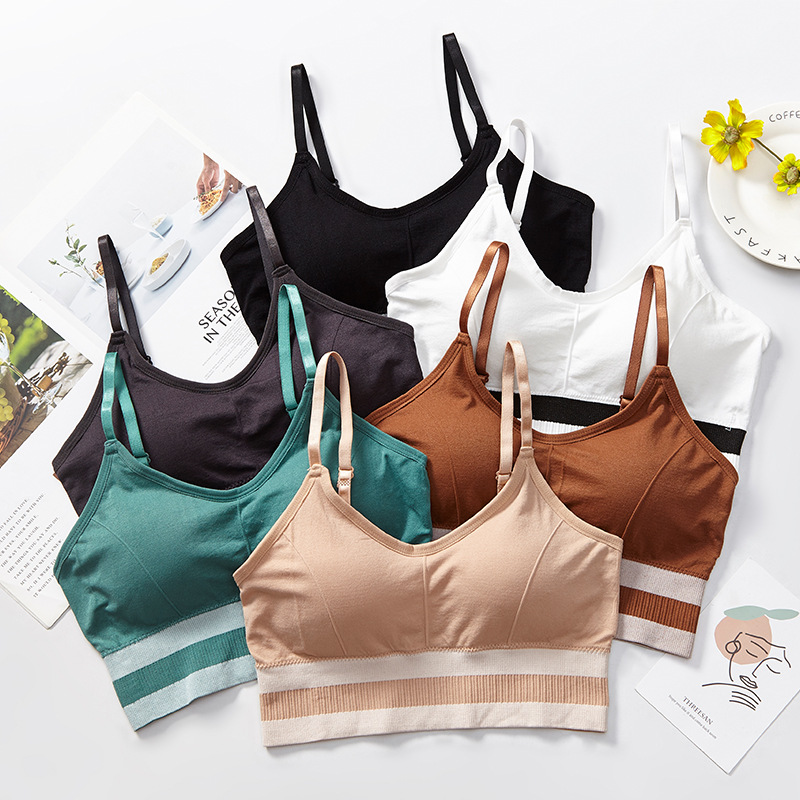 New seamless mid-length beauty back-wrapped chest thread sports anti-glare underwear women's vest adjustable shoulder strap bra details Picture
