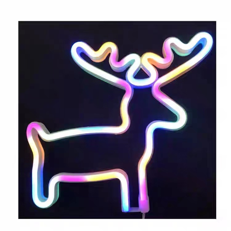 led cross-border manufacturer direct supply Neon-shaped wall lights, small night scenes, rainbow reindeer, Christmas photo props and decorations Item Picture