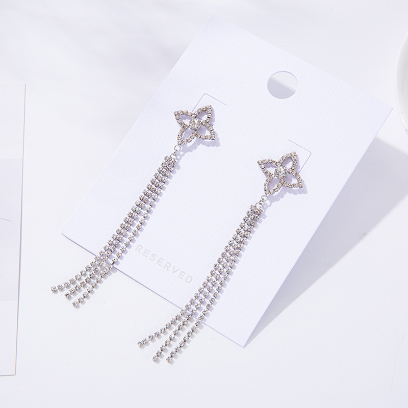 925银针爪链耳环欧美韩国流苏水钻镶钻耳钉网红简约耳饰女批发详情图8