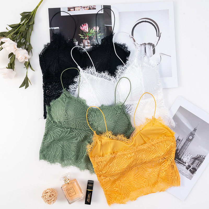 Summer new collection: Slim shoulder strap, eyelash, lace, beautiful back wrap, no steel ring, chest pad, base layer, halter top, women's strapless top