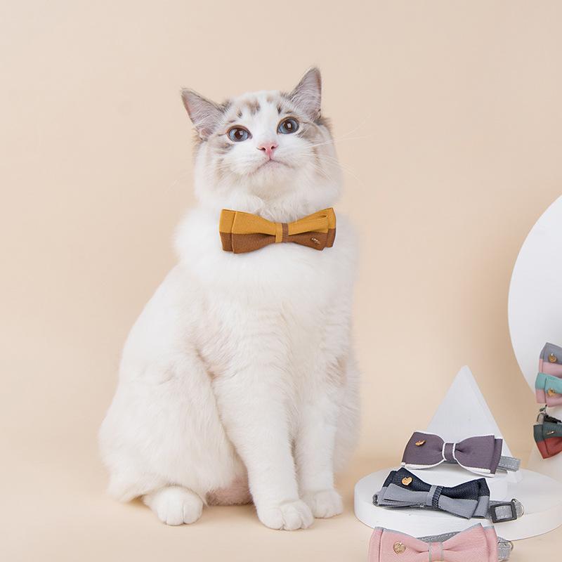 Wholesale of adjustable butterfly bow ties for cats, two-color combination, cute dog collars and dog neck rings, one-piece consignment details Picture