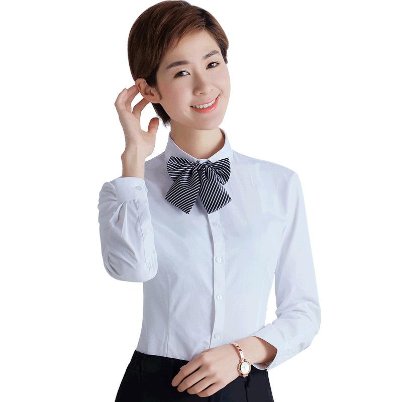 新款女士方领长袖衬衫商务工作服定制LOGO女职业装白衬衣一件代发白底实物图