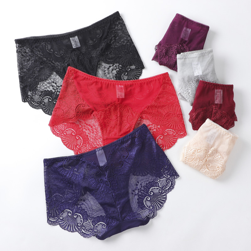 New women's underwear, sexy triangle pants, soft mesh splicing, hot-selling mid-waist lace underwear, factory direct sales Specification image