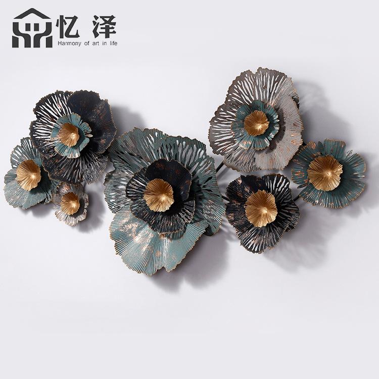 新中式做旧牡丹花铁艺壁挂一件起批室内装修装饰品墙面金属挂件产品图