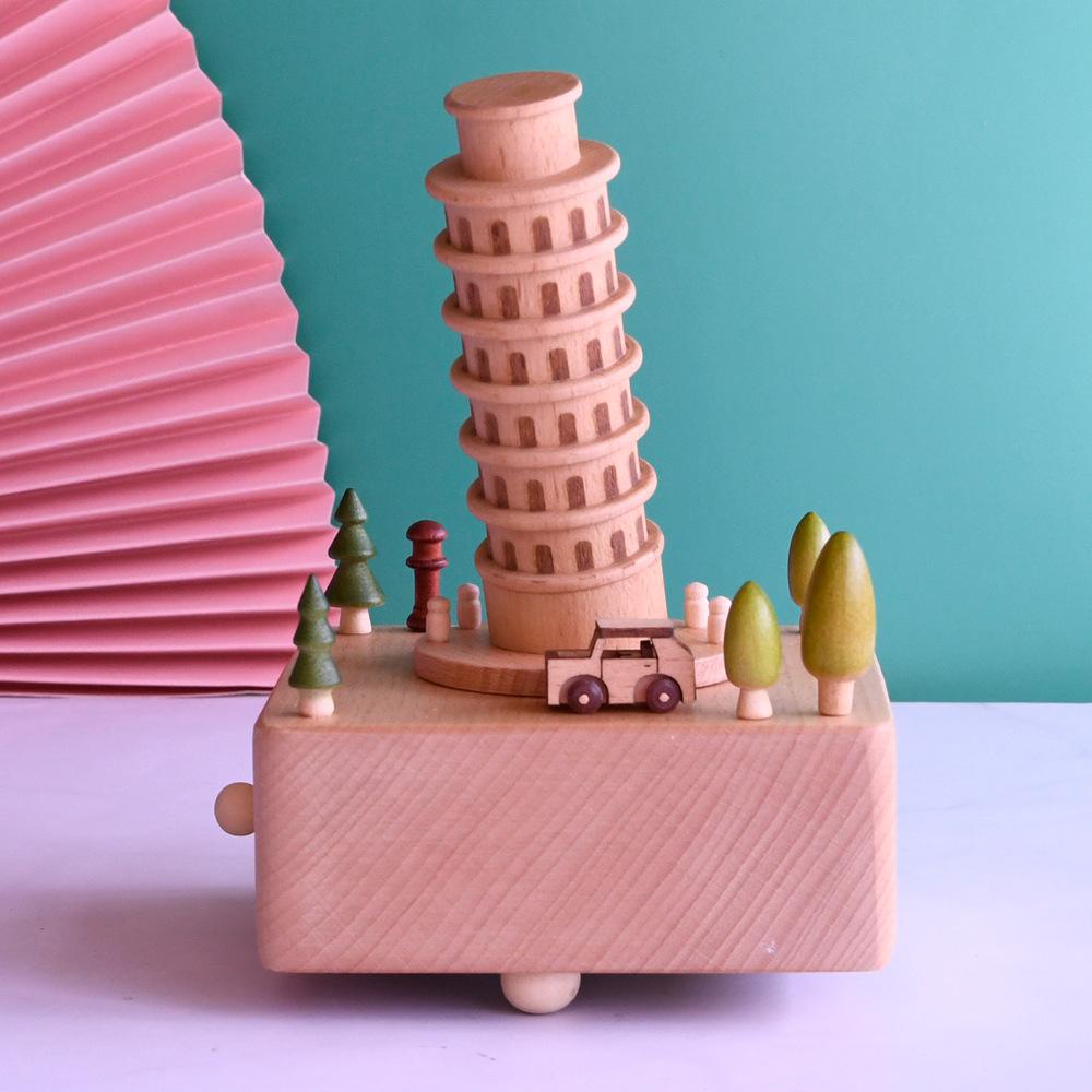 European wooden music box Leaning Tower of Pisa architectural model music box Travel souvenirs holiday gifts can be engraved