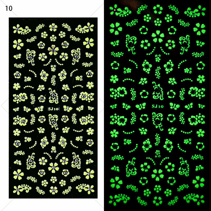 指妃美甲饰品 花卉3D带钻夜光美甲贴纸蝴蝶树叶DIY装饰指甲贴详情图15