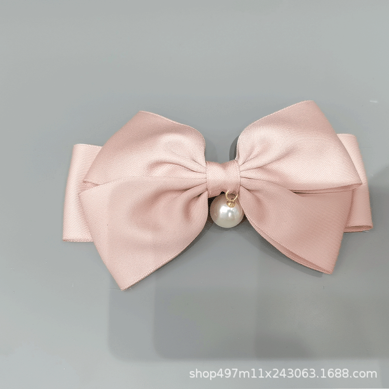 New Ribbon Double Bow Pearl Women Hairpin Simple Fashion Back Head One-Line Hair Clip Accessories Manufacturers Application Scenario