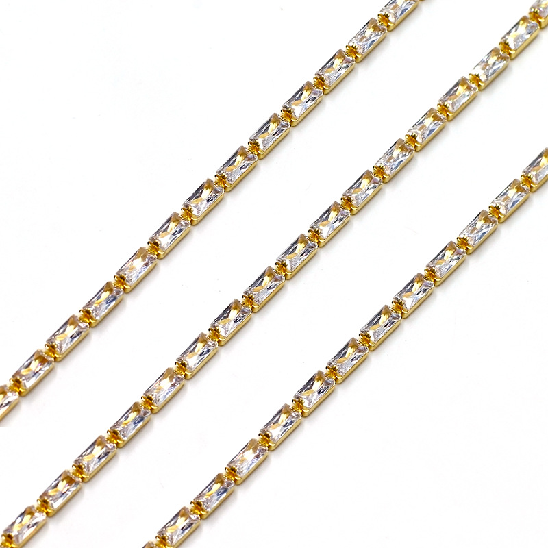【 Rectangular 】2.5*5mm vertical dense zircon claw chain copper studded with diamonds handcrafted chain nail art diamond accessory Specification image