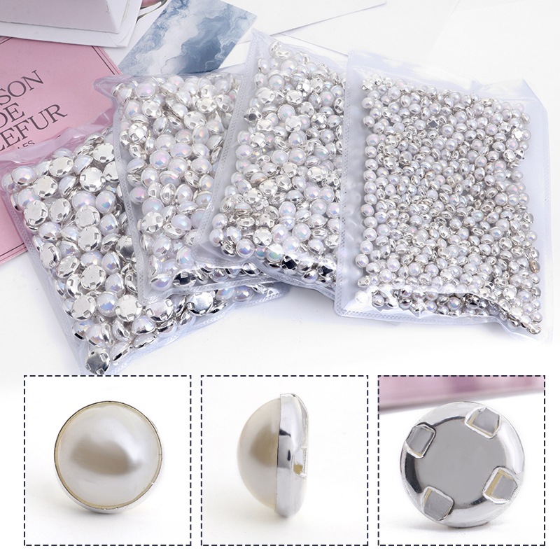 Cross-shaped hand-sewn ABS imitation pearl high-brightness pure white off-white flat-bottomed half-sided pearl clothing hand-sewn diy accessories details Picture