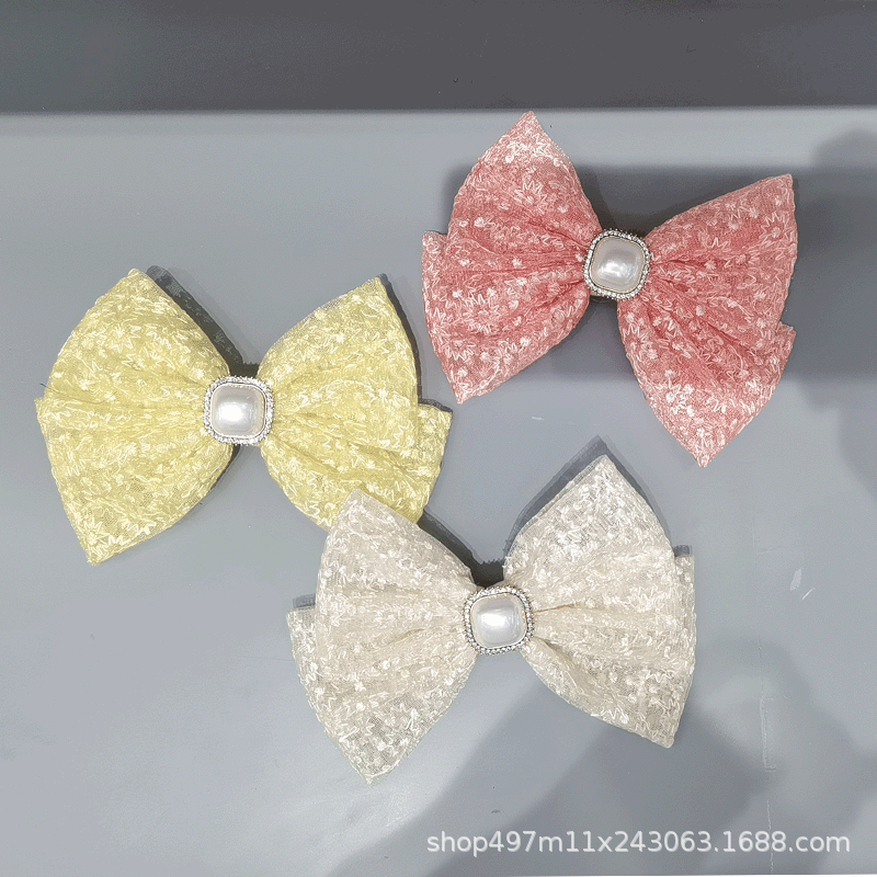 New Korean Lace Double Bow Hair Clip Simple Fashion Back Head Spring Clip Hair Accessories Manufacturers Direct Supply