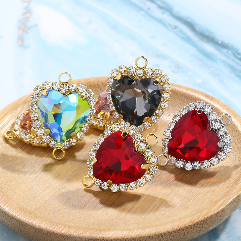 DIY heart-shaped double-ring double-hanging crystal buckle clothing accessories, edge trim diamond crystal hanging ring accessories details Picture