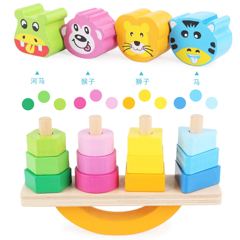 Children's toys, wooden jigsaw puzzles, animal balance sets, cylindrical stacked building blocks, educational stacking balance boards, cross-border Item Picture