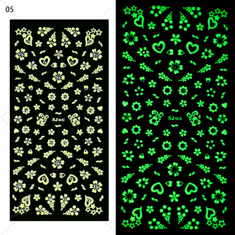 指妃美甲饰品 花卉3D带钻夜光美甲贴纸蝴蝶树叶DIY装饰指甲贴详情图14