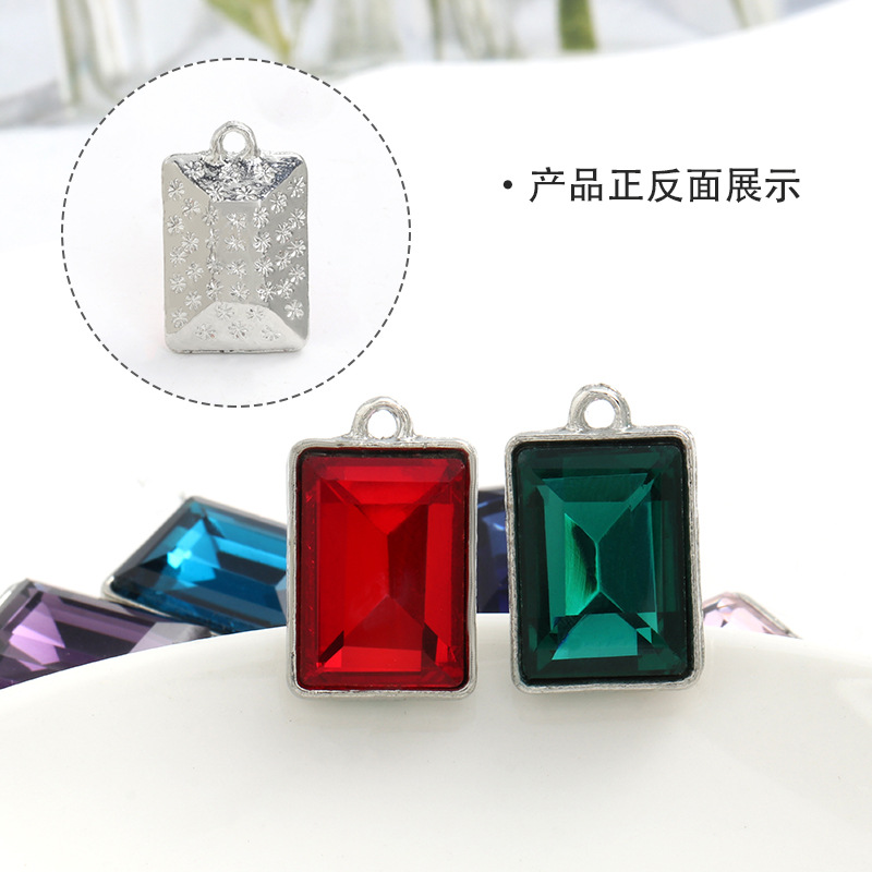Factory wholesale rectangular glass single hanging diy jewelry accessories, clothing accessories, rectangular right-angle glass pendants Specification image