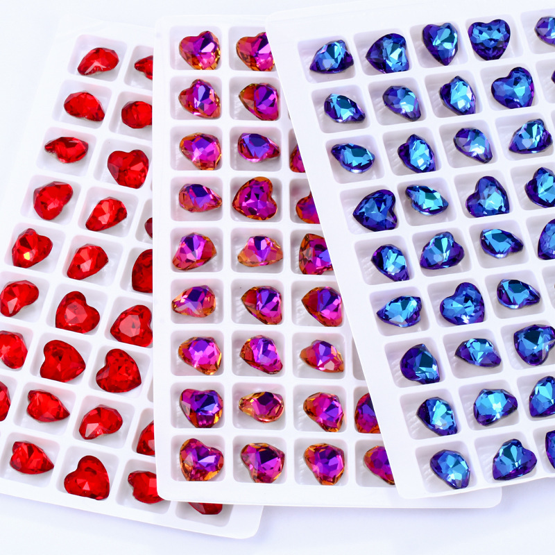 High-end heart-shaped diamond pointed-bottom irregular-shaped diamond nail polish diamond diy crystal glass jewelry accessories Heart diamond iridescent color Item Picture