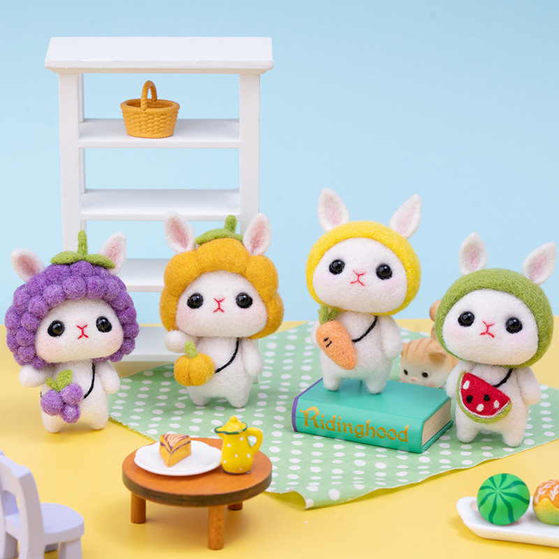 小白兔羊毛毡戳戳乐 手工毛绒公仔DIY制作材料包产品图