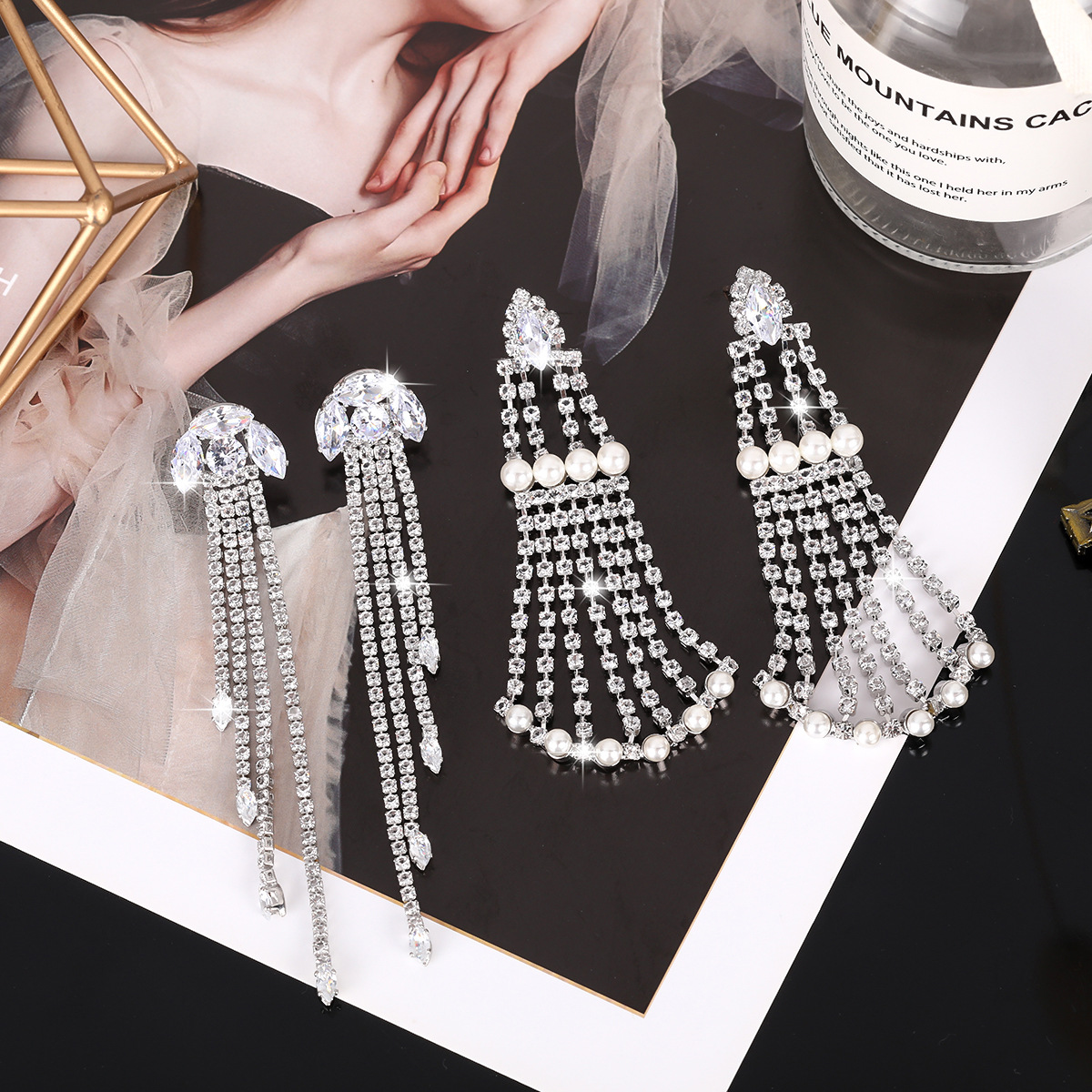 S925银针耳环女气质高级感2021年新款潮大气轻奢爆款镶钻流苏耳饰