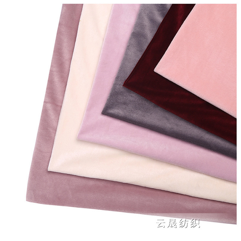 Plain cationic fine strip fabric, spandex fine pit strip plush fabric, home textile, home wear, plush fabric custom-made and wholesale Item Picture