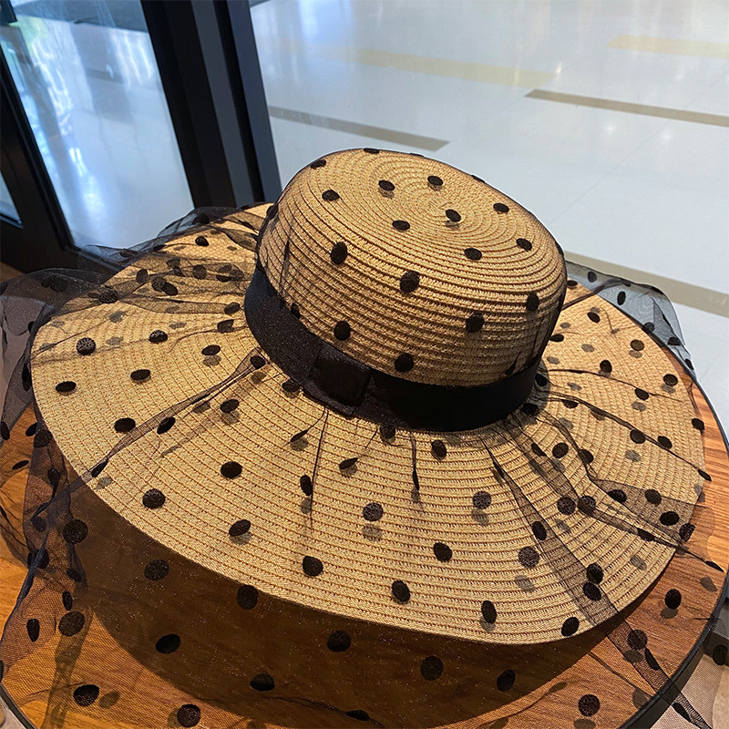 Sun hat, women's sun protection, summer thin beach straw hat, large brim lace face cover, Korean style, trendy and versatile, Japanese style undefined