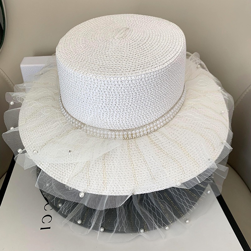 Summer sun hat for women wearing straw hats, gauze pearl hat, sun protection hat for going out to the seaside, versatile fisherman hat, Korean version Application Scenario