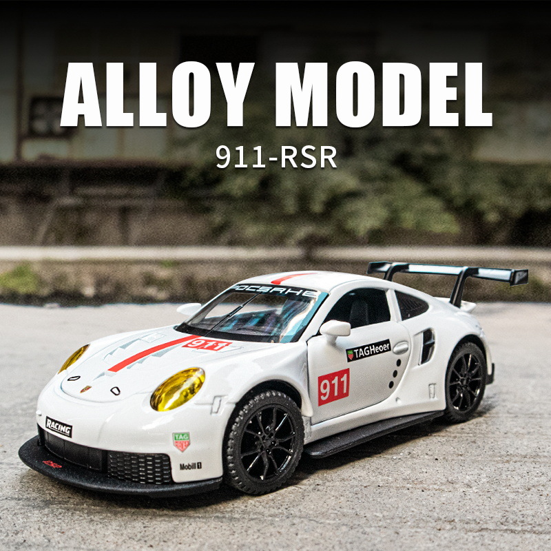 盒装1/32保时捷911RSR跑车合金车模带声光回力儿童男孩玩具批发