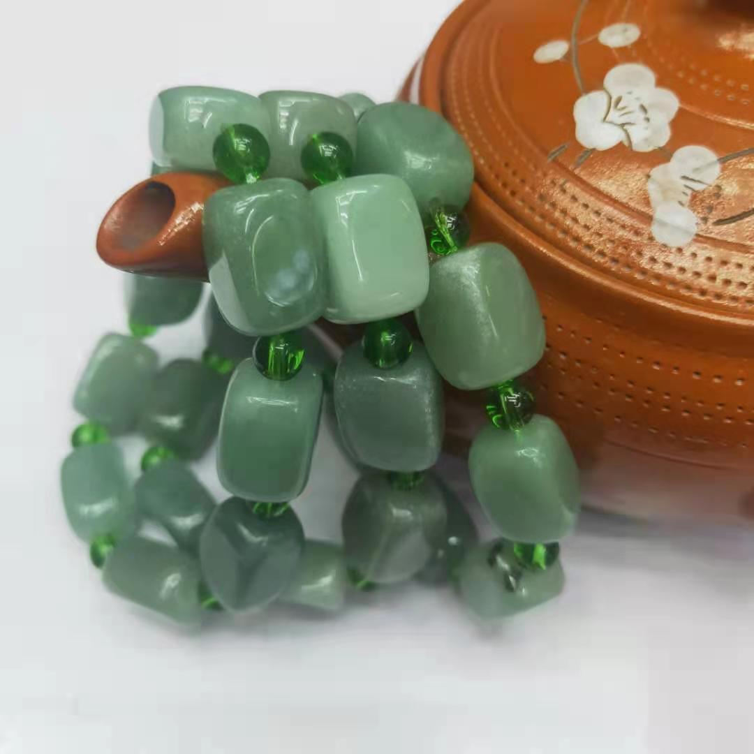 珠宝饰品 天然东陵玉方块不规则组合手链 diy绿东陵手串厂家批发