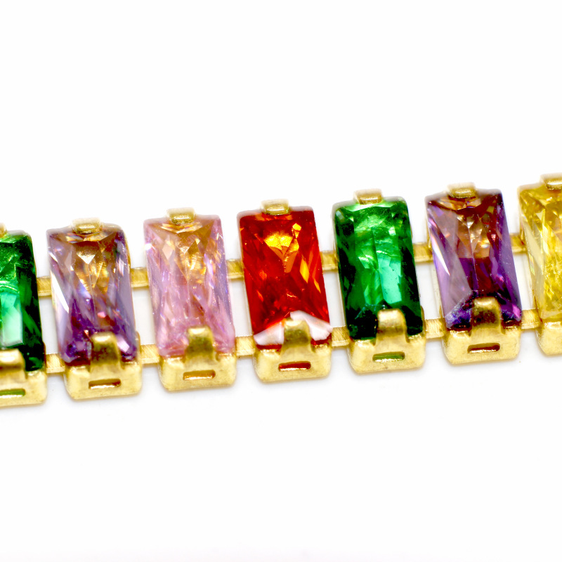 [tipo largo cuadrado] 2.5*5MM naranja rojo verde amarillo rosa zirconita garra cadena de cobre incrustado con diamantes cadena hecha a mano accesorios de ropa Specification image