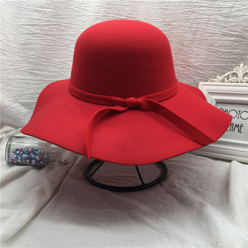 Black fisherman's hat for women, Korean autumn and winter versatile bow top hat for women, domed woolen wide-brimmed basin hat, retro style undefined