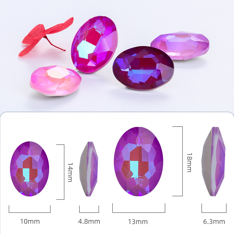 Factory wholesale of oval Mocha fluorescent pointed-bottom diamonds, special-shaped glass diamonds, diy jewelry, clothing accessories, luggage and accessories Specification image