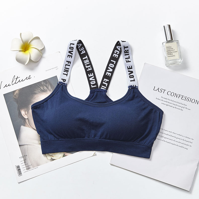 Cross-border multi-color seamless English letter double shoulder strap, beautiful back wrap, no steel ring, sports bra, strapless underwear for women undefined