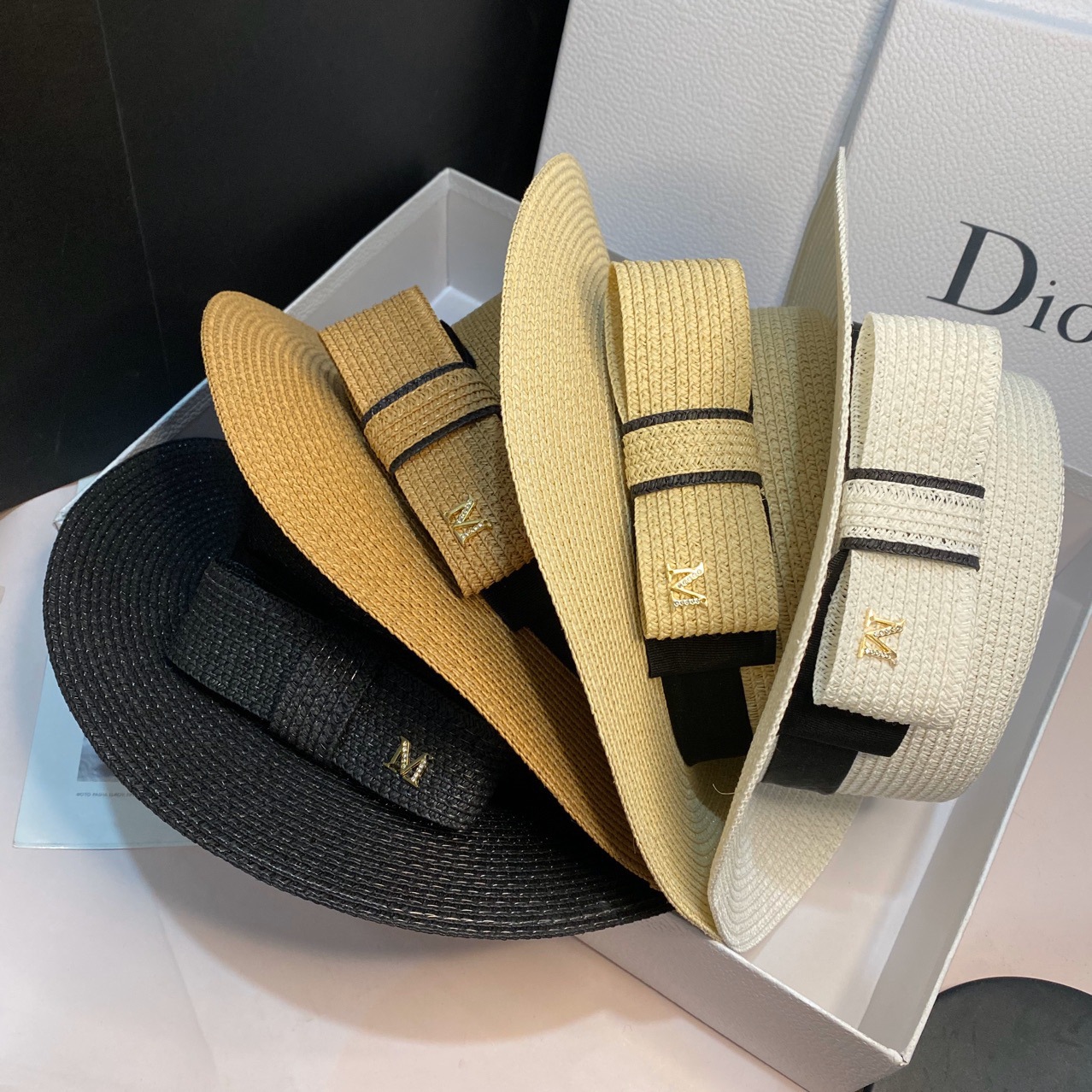 Japanese straw hat summer Dilraba style bow flat top sun hat, wide-brimmed sun hat for outings and sun protection Specification image