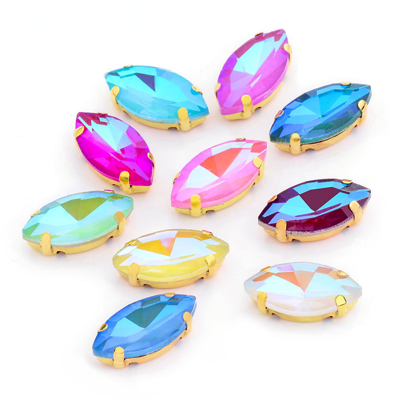 Factory wholesale of horse eye claw drill, Mocha fluorescent special-shaped glass drill, diy clothing accessory materials, Mocha Phantom color Item Picture