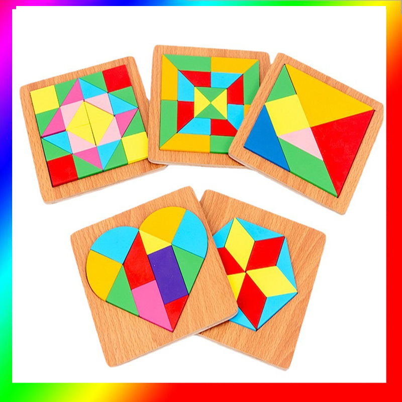 木质拼图七巧板立体几何认知儿童益智玩具diy木制拼板puzzle批发
