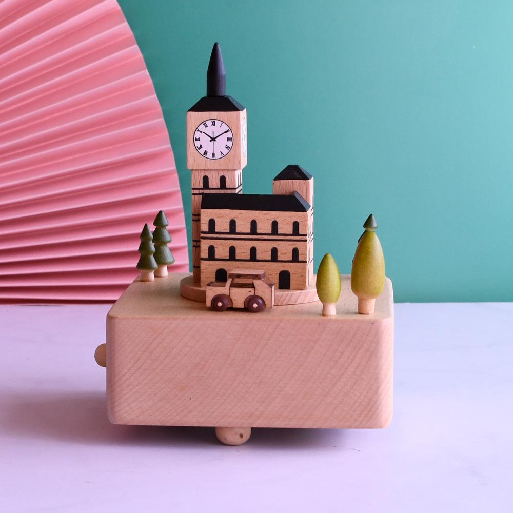 European modern Big Ben clock British style wooden crafts architectural model Tourist souvenirs moving car