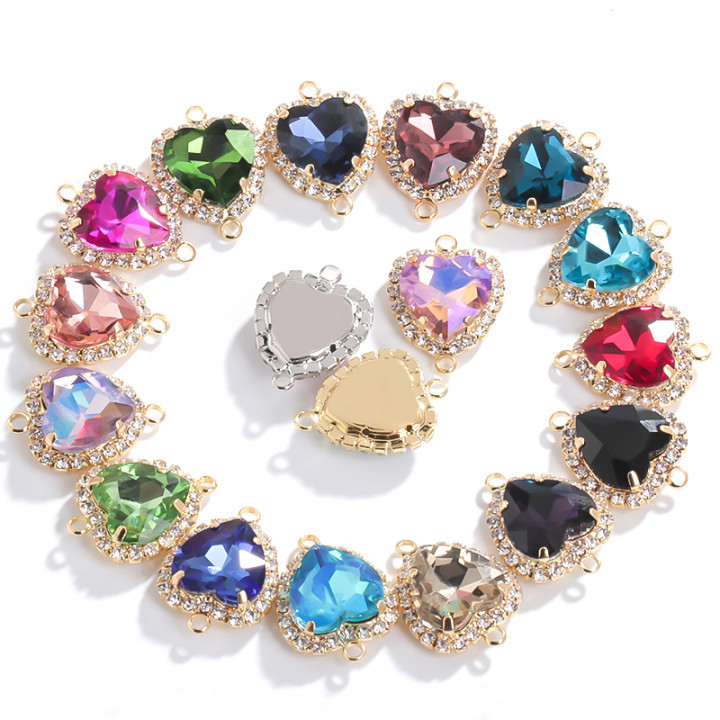 DIY heart-shaped double-ring double-hanging crystal buckle clothing accessories, edge trim diamond crystal hanging ring accessories