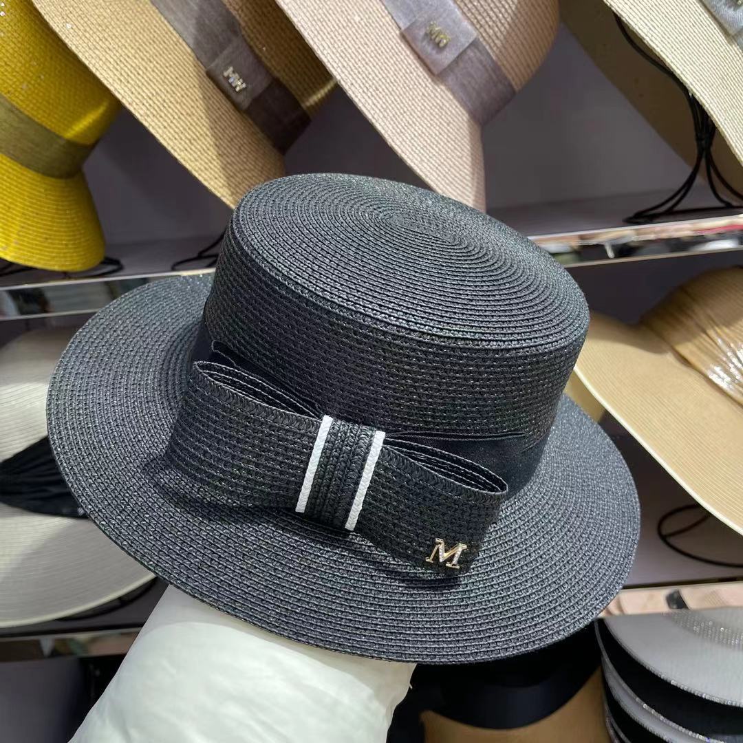Japanese straw hat summer Dilraba style bow flat top sun hat, wide-brimmed sun hat for outings and sun protection undefined