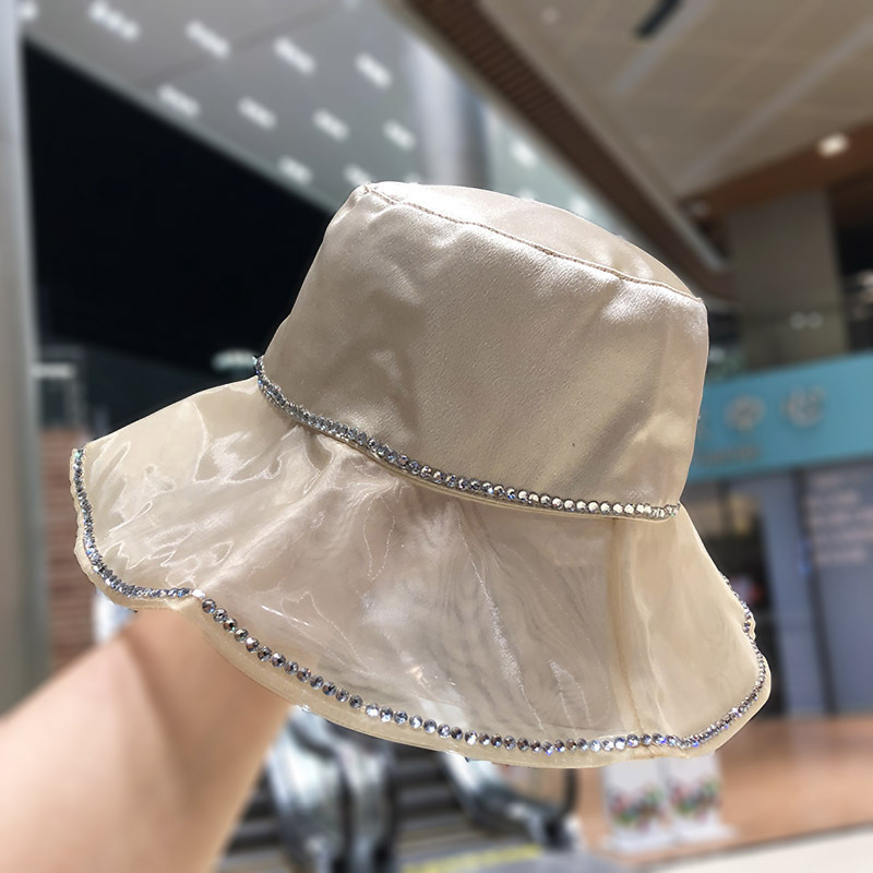 Korean ins diamond-encrusted silk fisherman's hat, women's mesh large brim, foldable summer sun protection and shade travel basin hat undefined