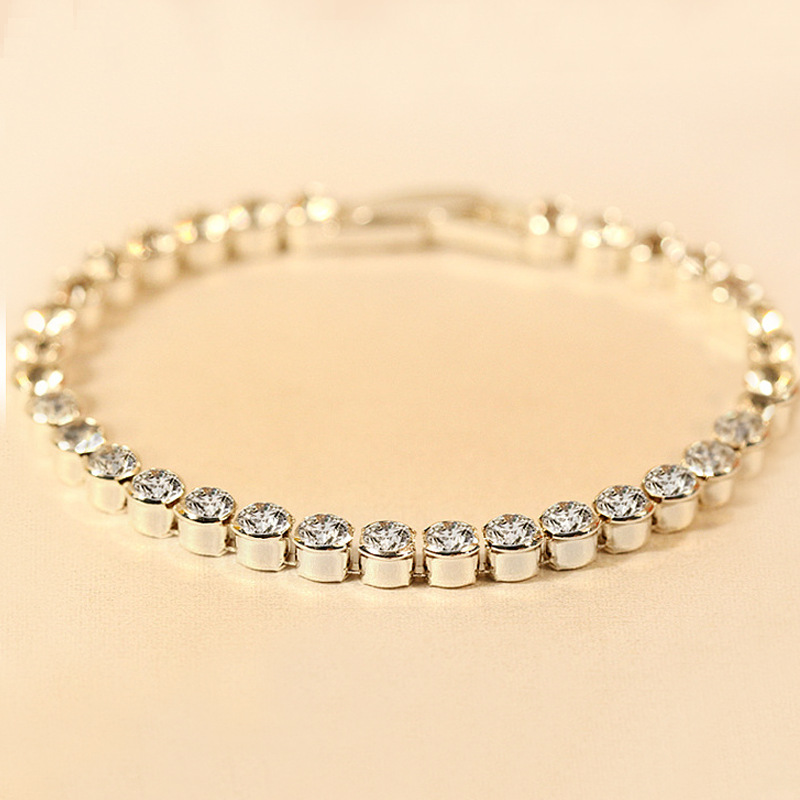 【3/4mm Bracelet for Women 】 Square-shaped claw chain fully set with rhinestones, handcrafted copper jewelry, clothing accessories in stock Specification image