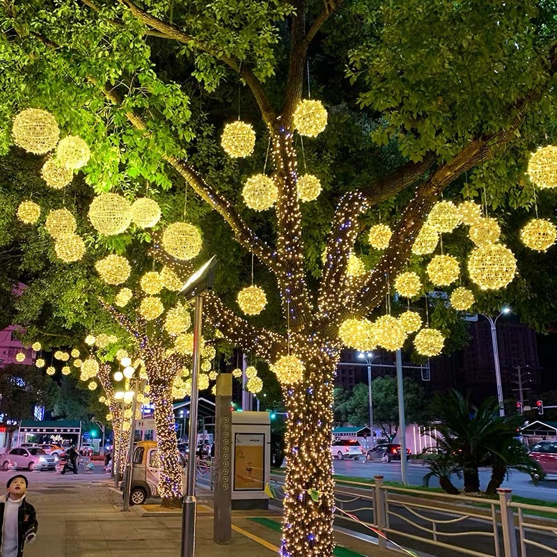 led rattan bulb tree hanging lights, landscape lights, decorative colored lights, Spring Festival and New Year street festival park lighting, round balls