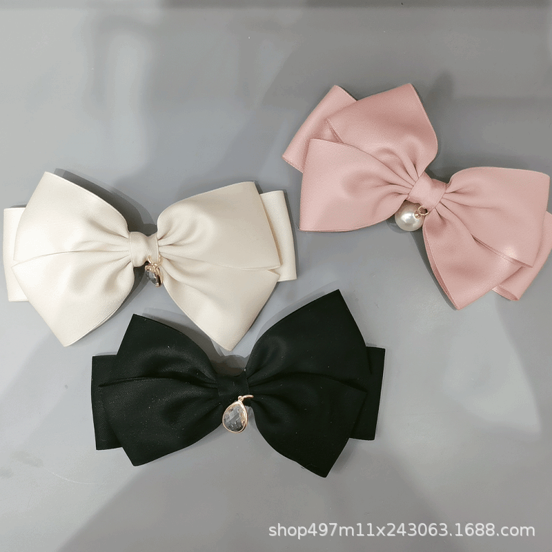 New Ribbon Double Bow Pearl Women Hairpin Simple Fashion Back Head One-Line Hair Clip Accessories Manufacturers