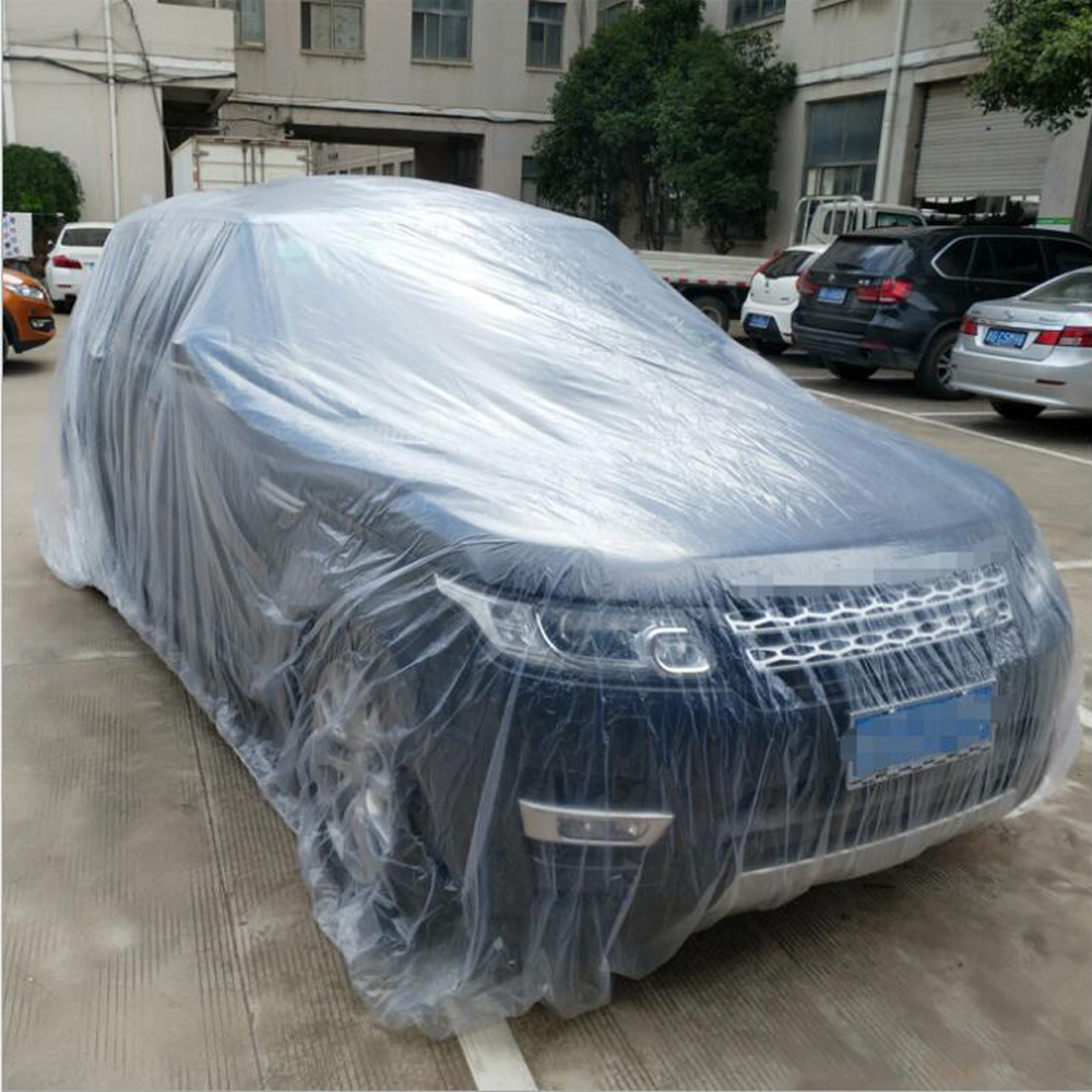 一次性防尘防水汽车车衣 LDPE塑料一次性汽车透明车套 PE薄膜材质产品图