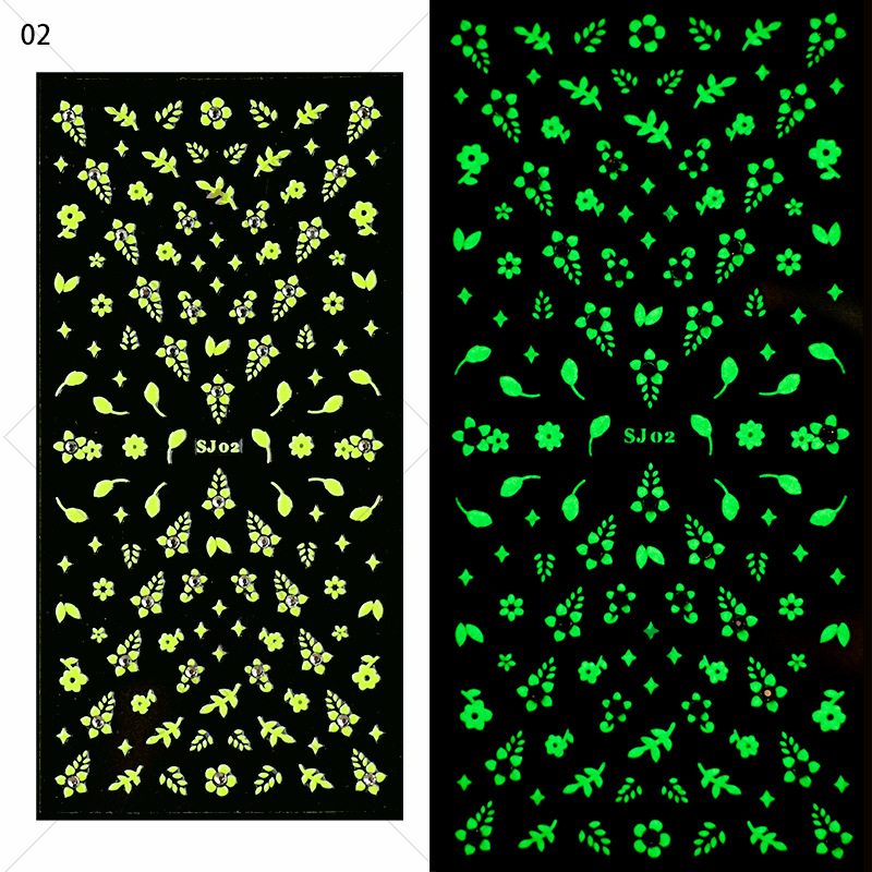 指妃美甲饰品 花卉3D带钻夜光美甲贴纸蝴蝶树叶DIY装饰指甲贴详情图16