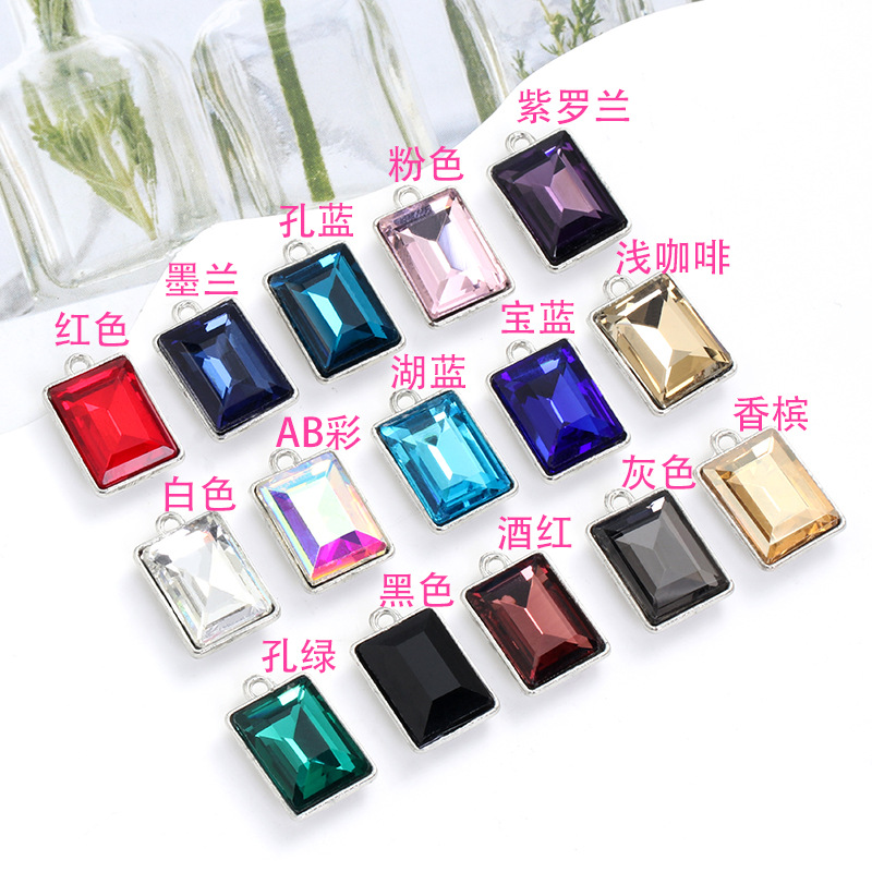 Factory wholesale rectangular glass single hanging diy jewelry accessories, clothing accessories, rectangular right-angle glass pendants details Picture