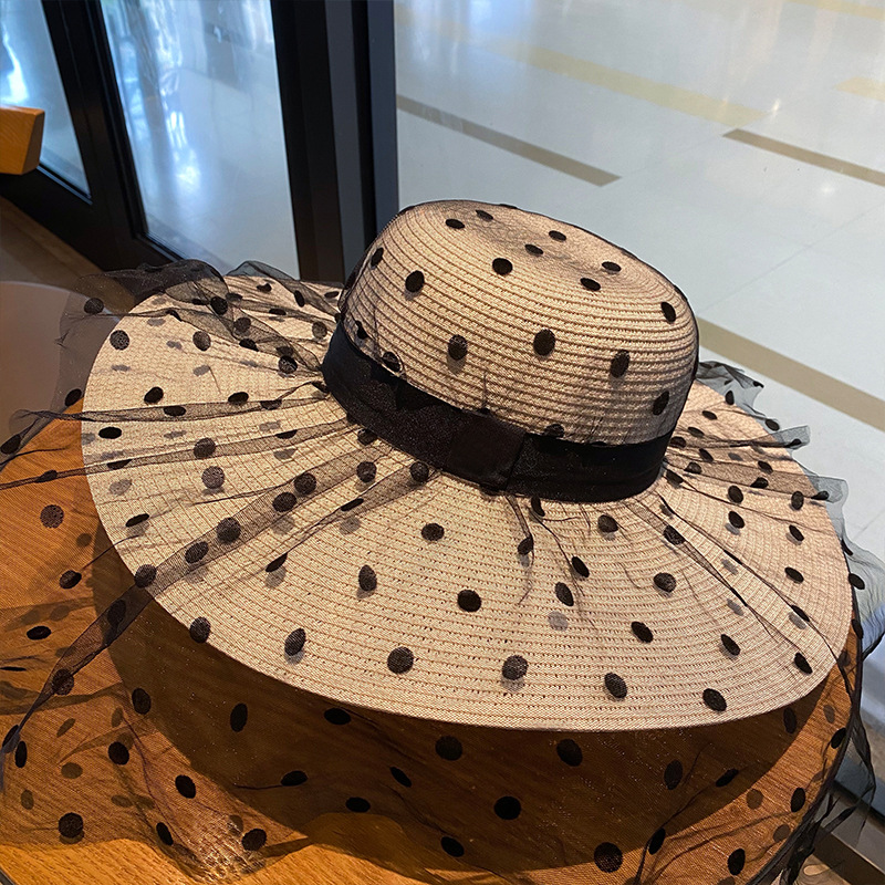 Sun hat, women's sun protection, summer thin beach straw hat, large brim lace face cover, Korean style, trendy and versatile, Japanese style undefined