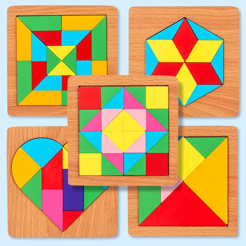 木质拼图七巧板立体几何认知儿童益智玩具diy木制拼板puzzle批发