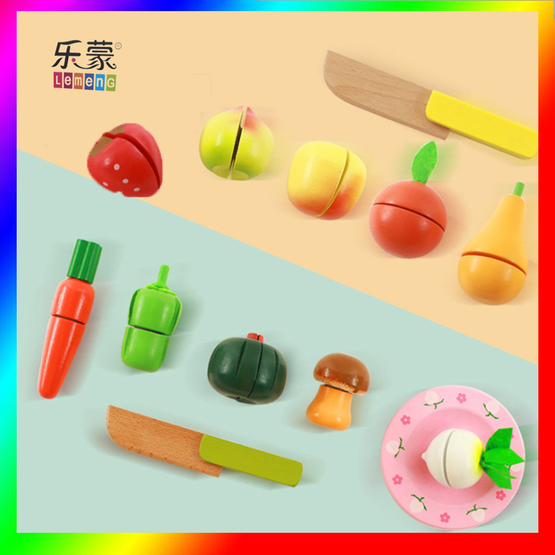 Children play home fruit and vegetable cutting music wood fruit and vegetable cutting to see girls education early fun toys full figure