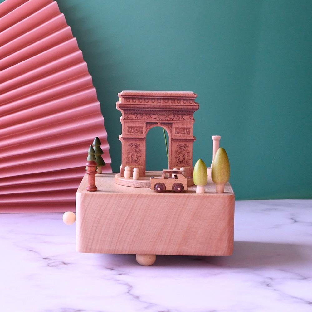European architecture French Arc de Triomphe architectural model Tourist souvenirs Wooden music box Music box can be engraved