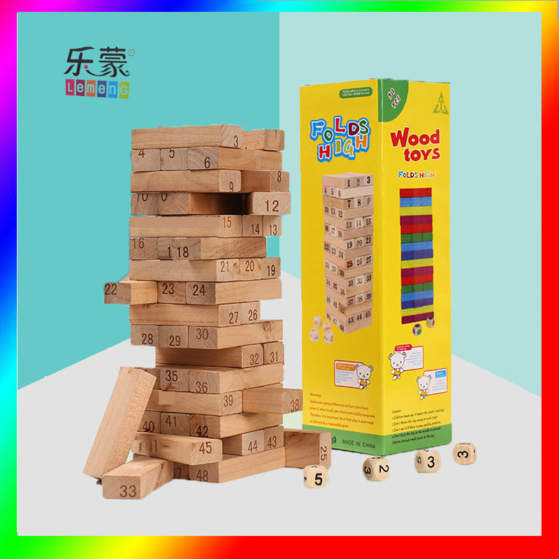 48 Jenga Tall size Children's Jenga building blocks DIY solid wood Domino Balancing draw toy
